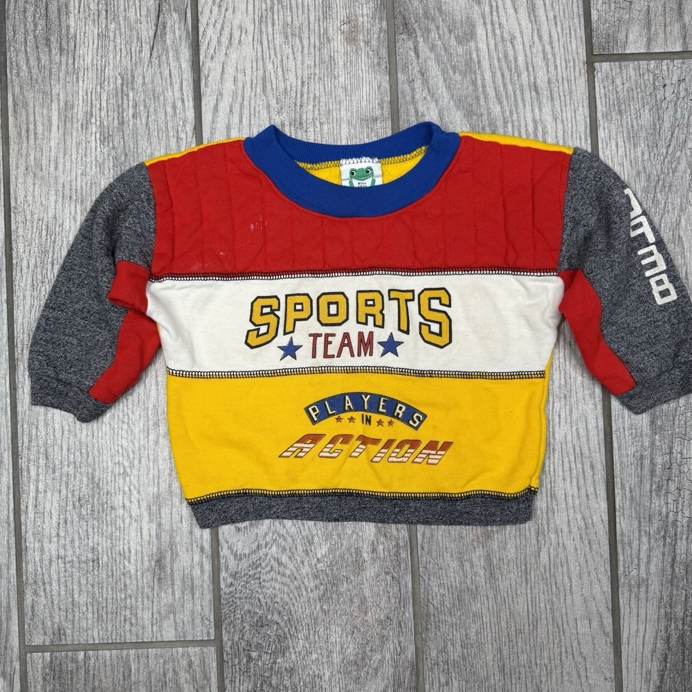 Vintage‎ Bull Frog Sweater Boys 24M Gray Yellow Pullover Football Sports Team